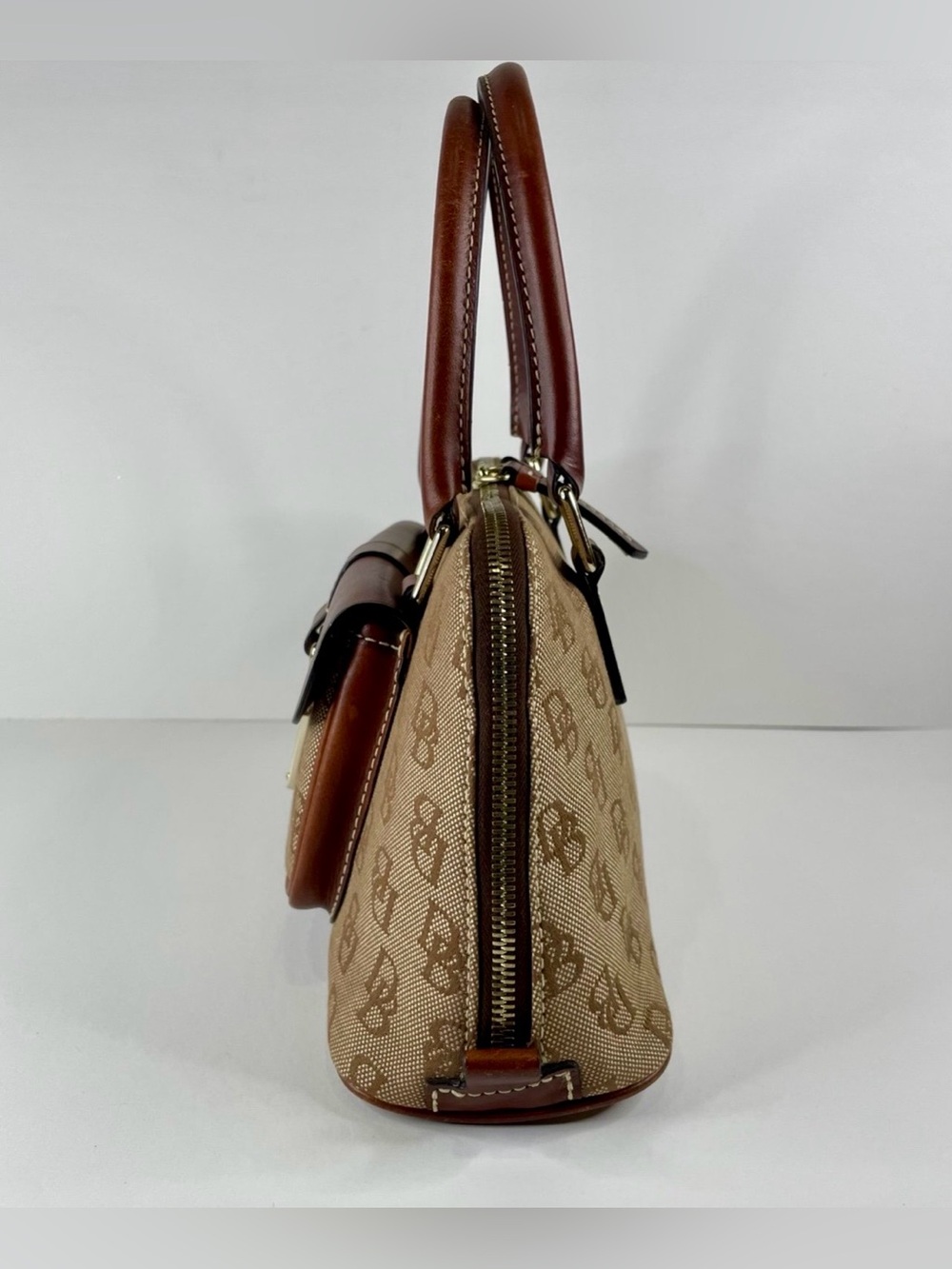 Dooney & Bourke Tan Logo Satchel with Brown Leather Accents - Picture 3 of 11